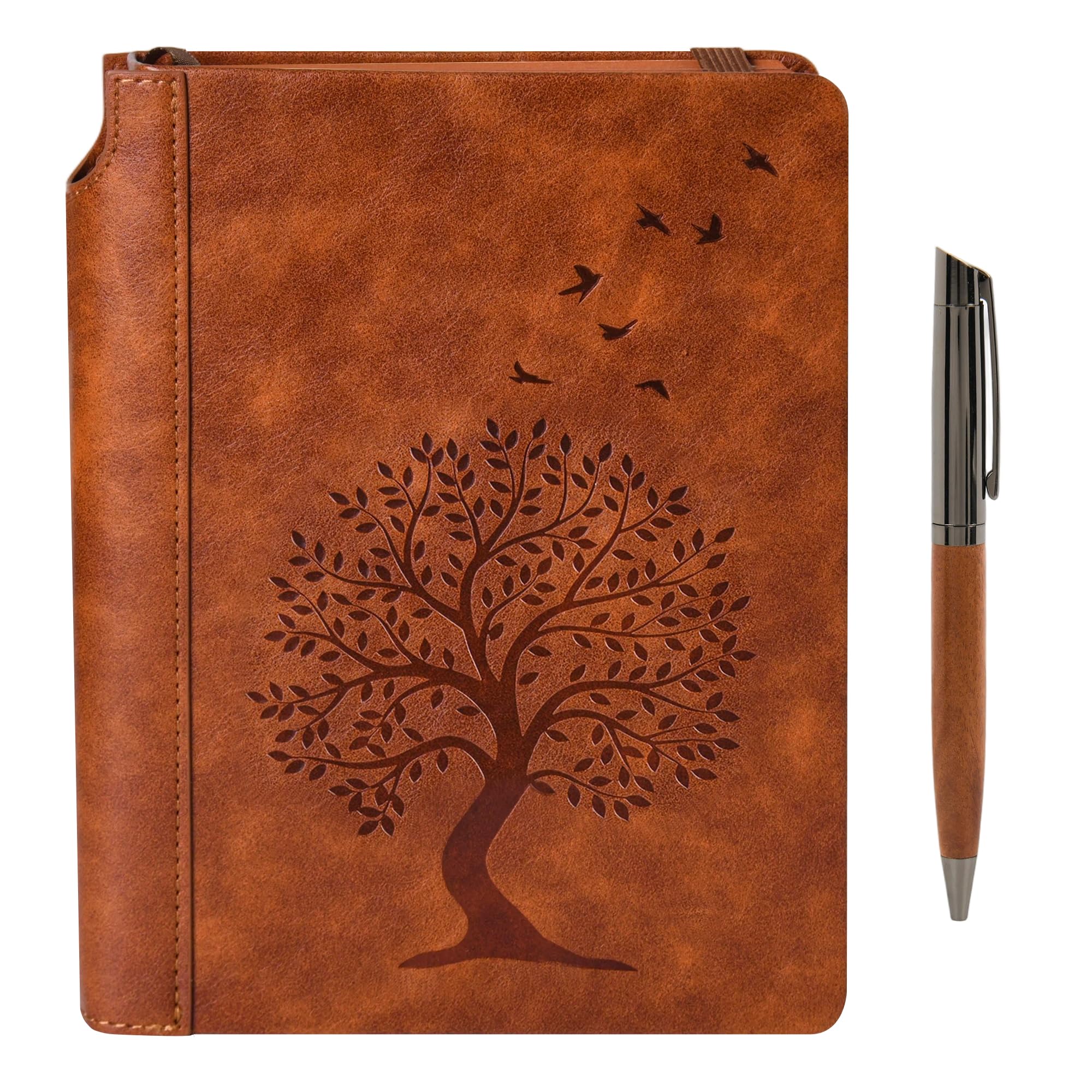 Diario de cuero para hombres y mujeres, cuaderno de rayas universitarias con bolígrafo, cuaderno de reuniones para el trabajo, 288 páginas a rayas A5, papel de 100 g/m², regalo ideal (árbol