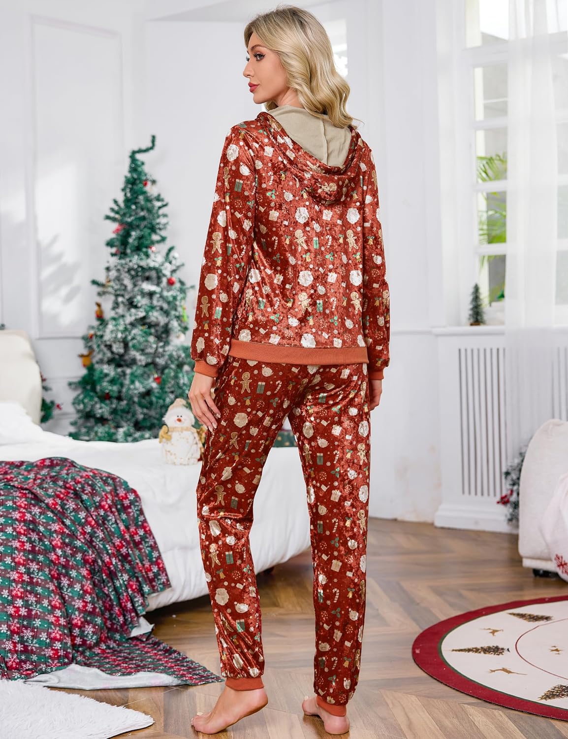 Womens 2 Piece Sweatsuits Set Velvet Long Sleeve Zip Up Track Suits Jogging Suit - Image 3