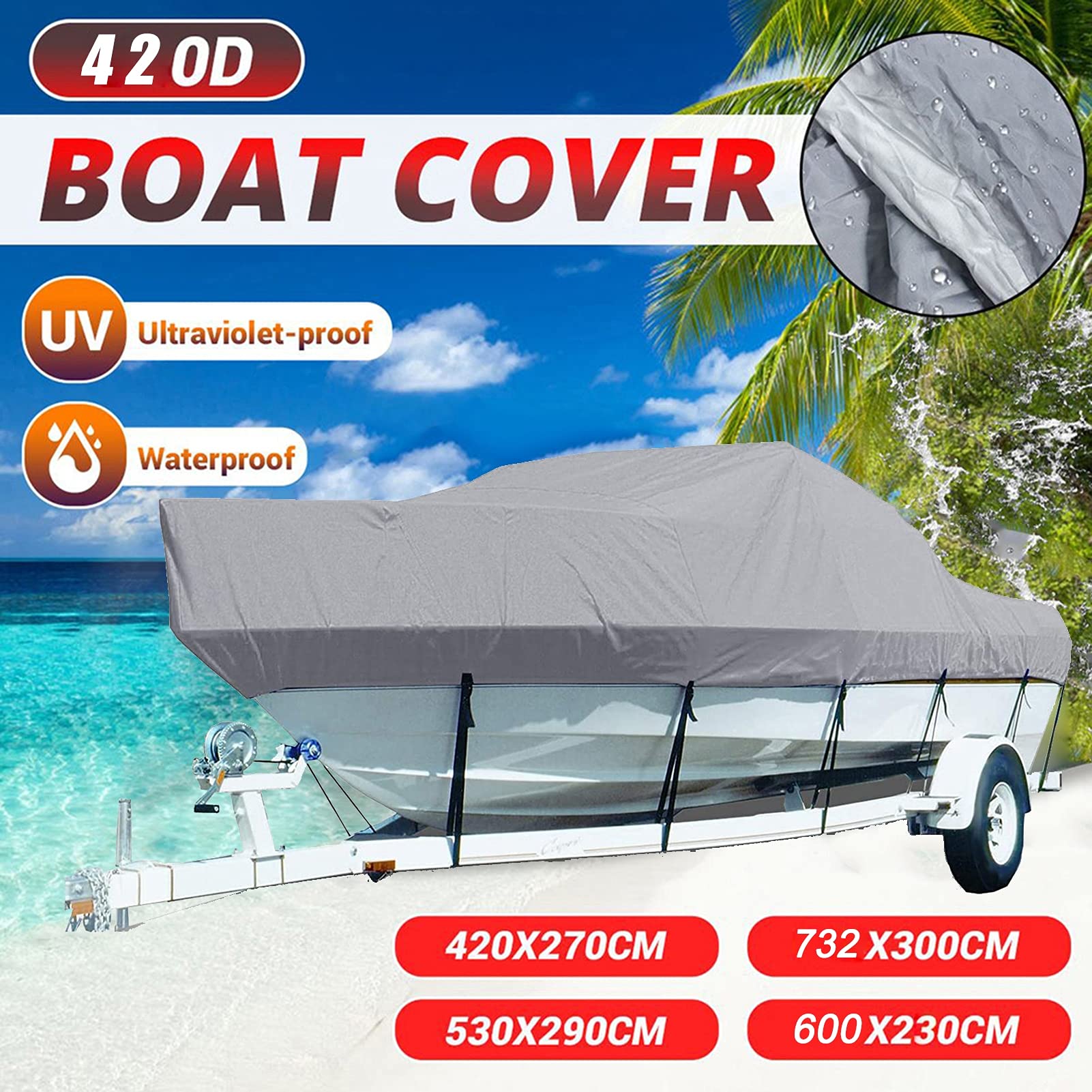 LDIW 11-27ft Coperture per Barche, Impermeabile Durevole Tessuto Oxford 420D Antipolvere Telo Copribarca Rimorchiabile Proteggere La Nave da Lesioni,14 to 16FT: 530x290cm