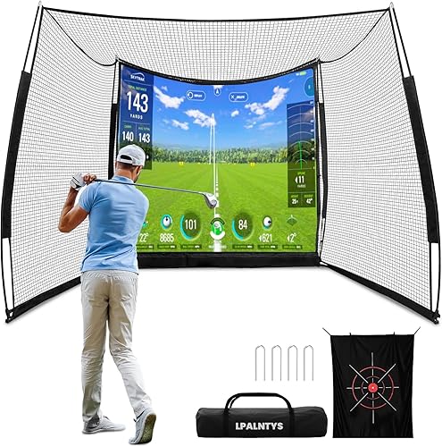 Simuladores de golf para el hogar, red de golf de 11 x 8 pies con pantalla de impacto de simulador y tela objetivo, red de golf portátil resistente