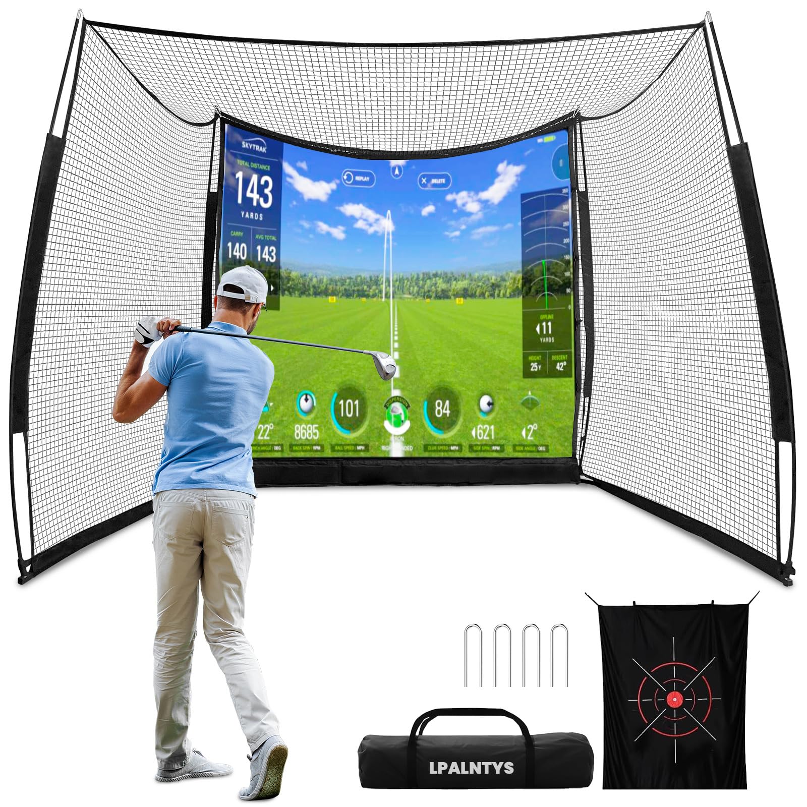 Golf Simulators for Home 11 8FT Golf Net with Simulator Impact Screen and Target Cloth Portable Heavy Duty