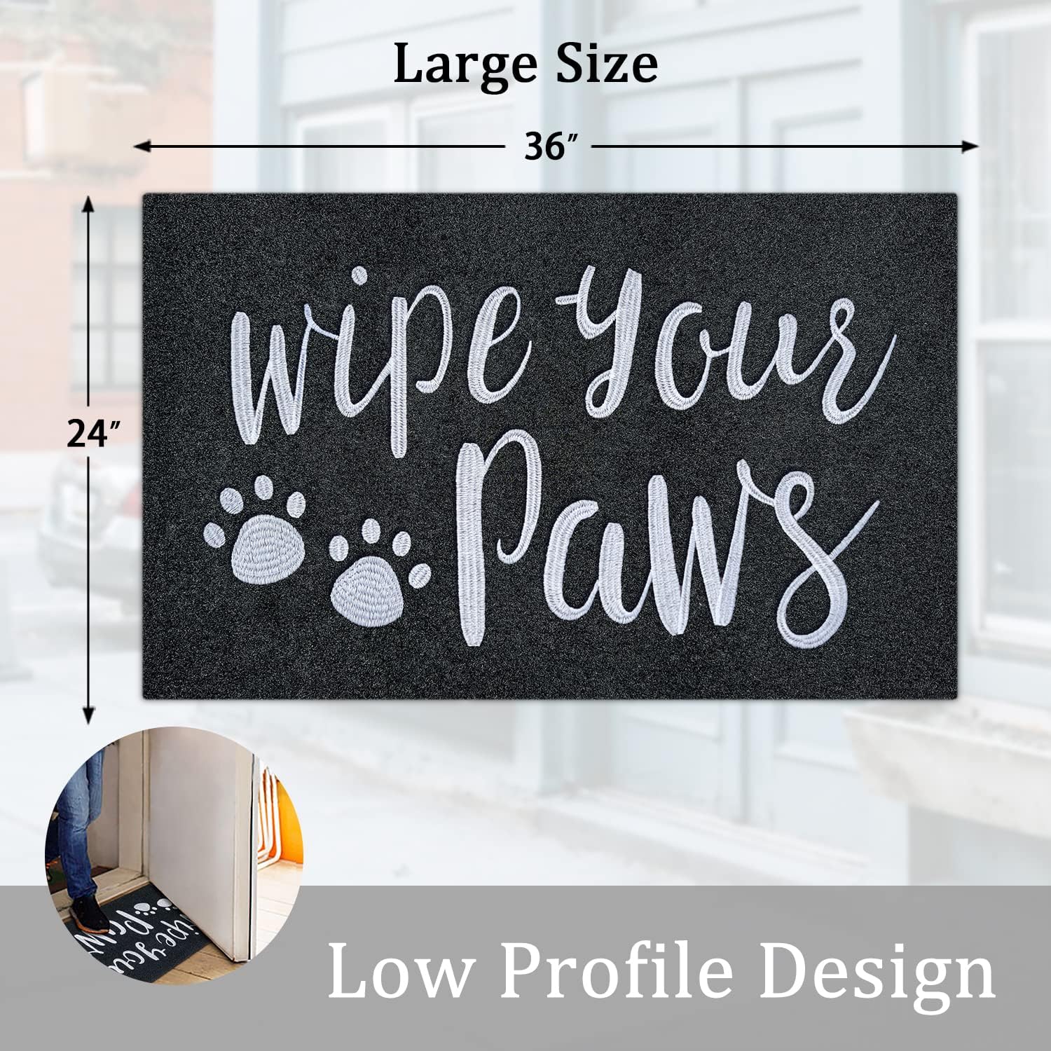 AAZZKANG Welcome Mat Large 36"x24" Funny Wipe Your Paws Doormat with Non Slip Rubber Backing Easy to Clean Dog Door Mat Indoor Front Door Entrance Black