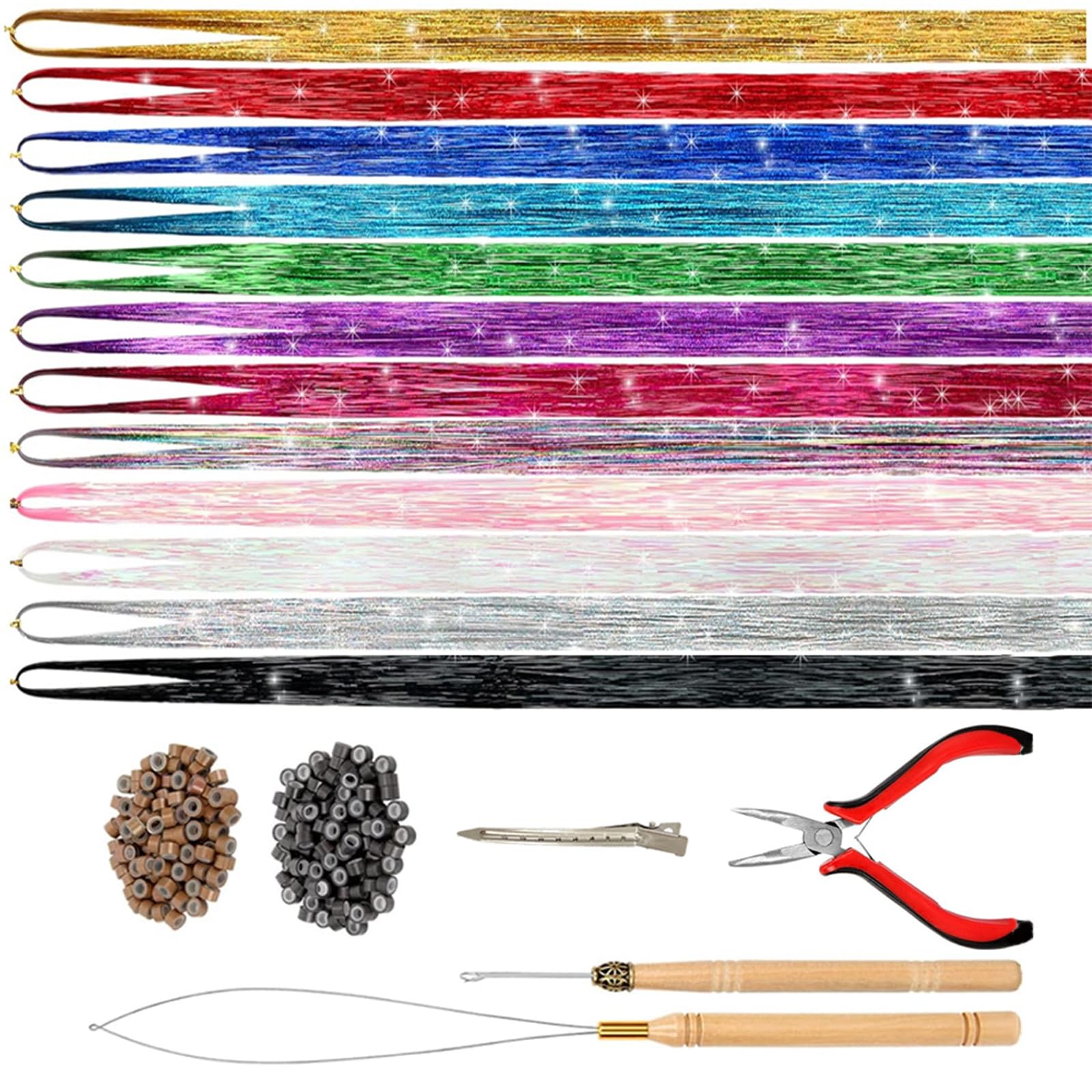 Ljmyy Rainbow Tinsel Hair Extension Kits For Party Hairstyles Accessories Tools Tinsel Hair Extensions Photo Props