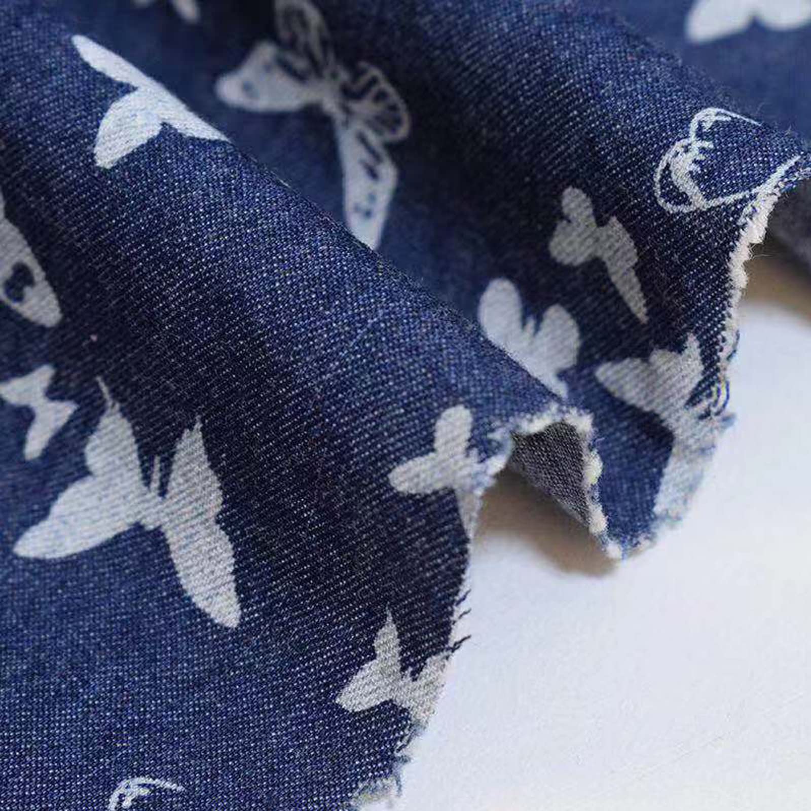 Tela vaquera para coser 100% algodón, tela vaquera fina, patrón de mariposa, tela estampada para ropa de verano, tela de costura creativa para manualidades, disfraces y decoración del hogar (tamaño: