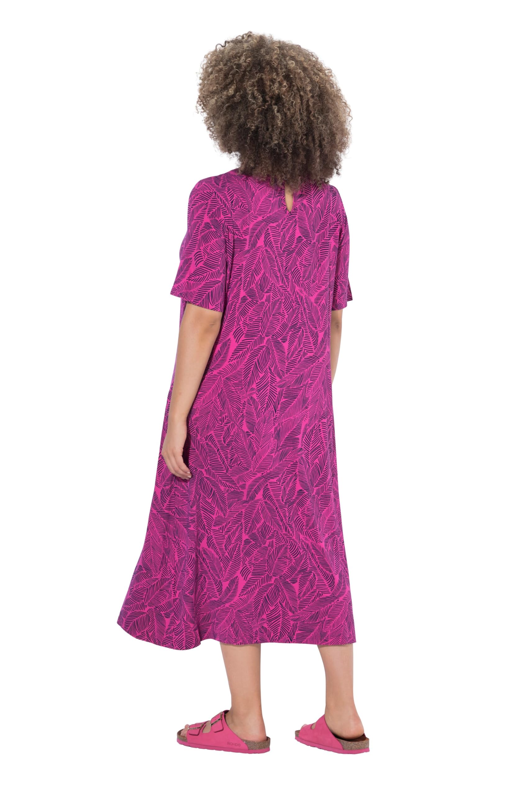 Ulla Popken Damen große Größen Übergrößen Plus Size Jerseykleid, Blätter, A-Linie, Rundhals, Halbarm 850344