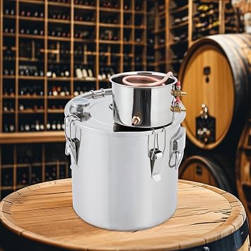 10 Gal Stainless Steel Alcohol Distiller Kit - Professional 2 Pots & Copper Tube for Home Brewing, Whiskey/Brandy Making, Includes Thermometer & Water Pump