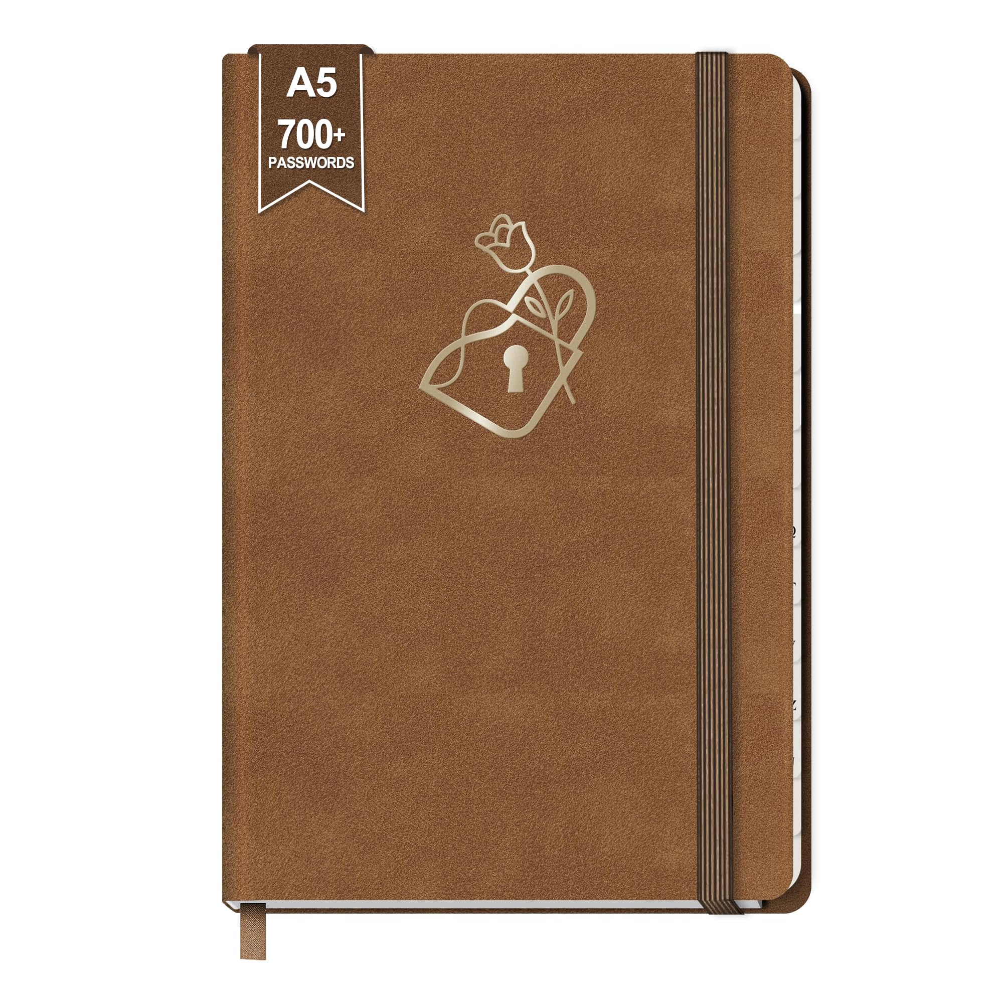 BIROYAL Passwort Buch Deutsch - 21,5 x 14,5 cm Passwortbuch mit Register A-Z - Hardcover Notizbuch mit Register A5 für Websites, Benutzernamen und Passwörtern - Passwörter Buch für das Home Office