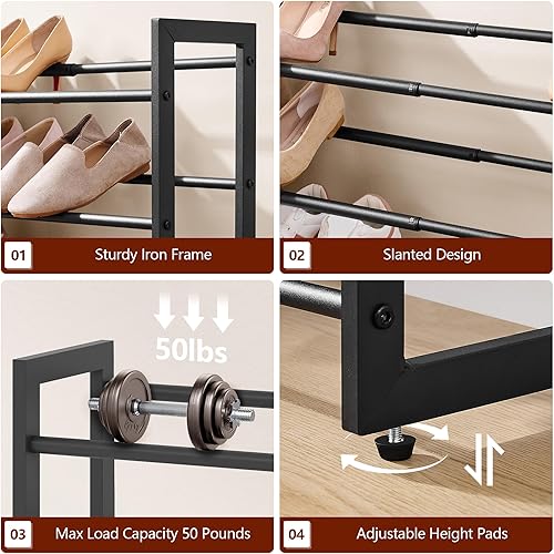 Miniatura 6 de FAVOOSTY Zapatero expandible de 4 niveles, estante ajustable para zapatos, organizador de almacenamiento que ahorra espacio, estante de metal para