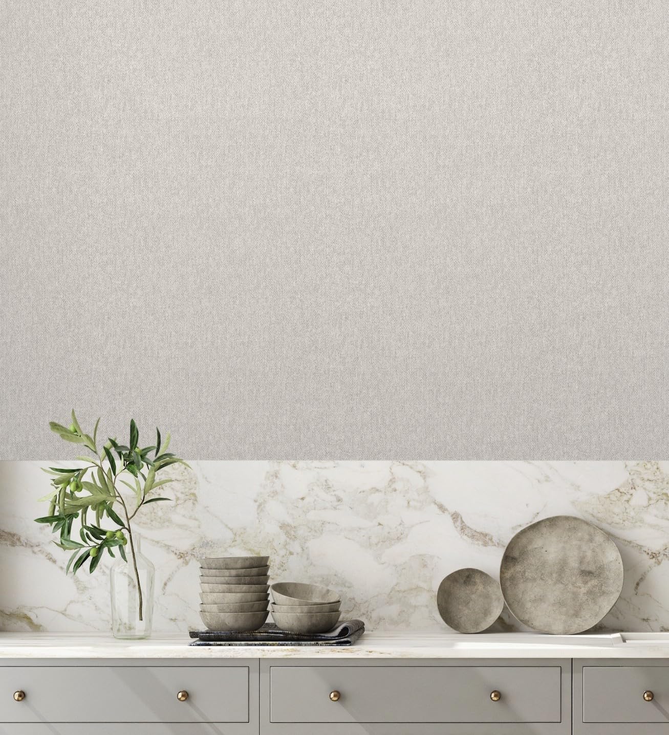 GAULAN 683564 - Carta da parati a spina di pesce con microtexture in tonalità grigie per pareti soggiorno camera da letto corridoio sala da pranzo - Rotolo di 10 m x 0,53 m