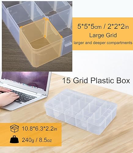 Miniatura 2 de Qudqju Caja organizadora de aparejos de plástico con divisores de cuentas, caja organizadora de cuentas, contenedor transparente para aperitivos,