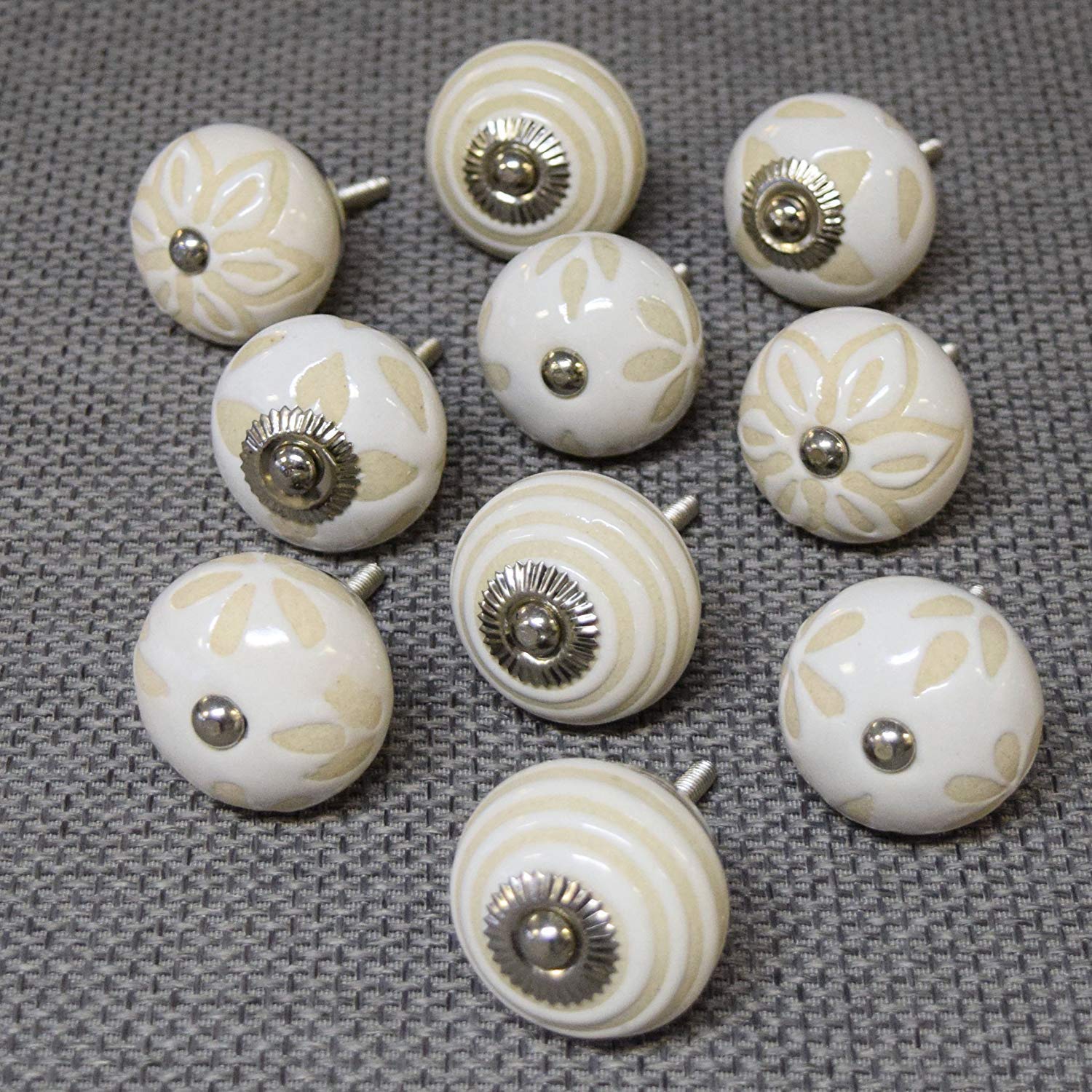 Juego de 10 Crema Blanca Beis Pomos de Puerta de Armario Shabby Chic Cocina Tiradores Dormitorio Pomos