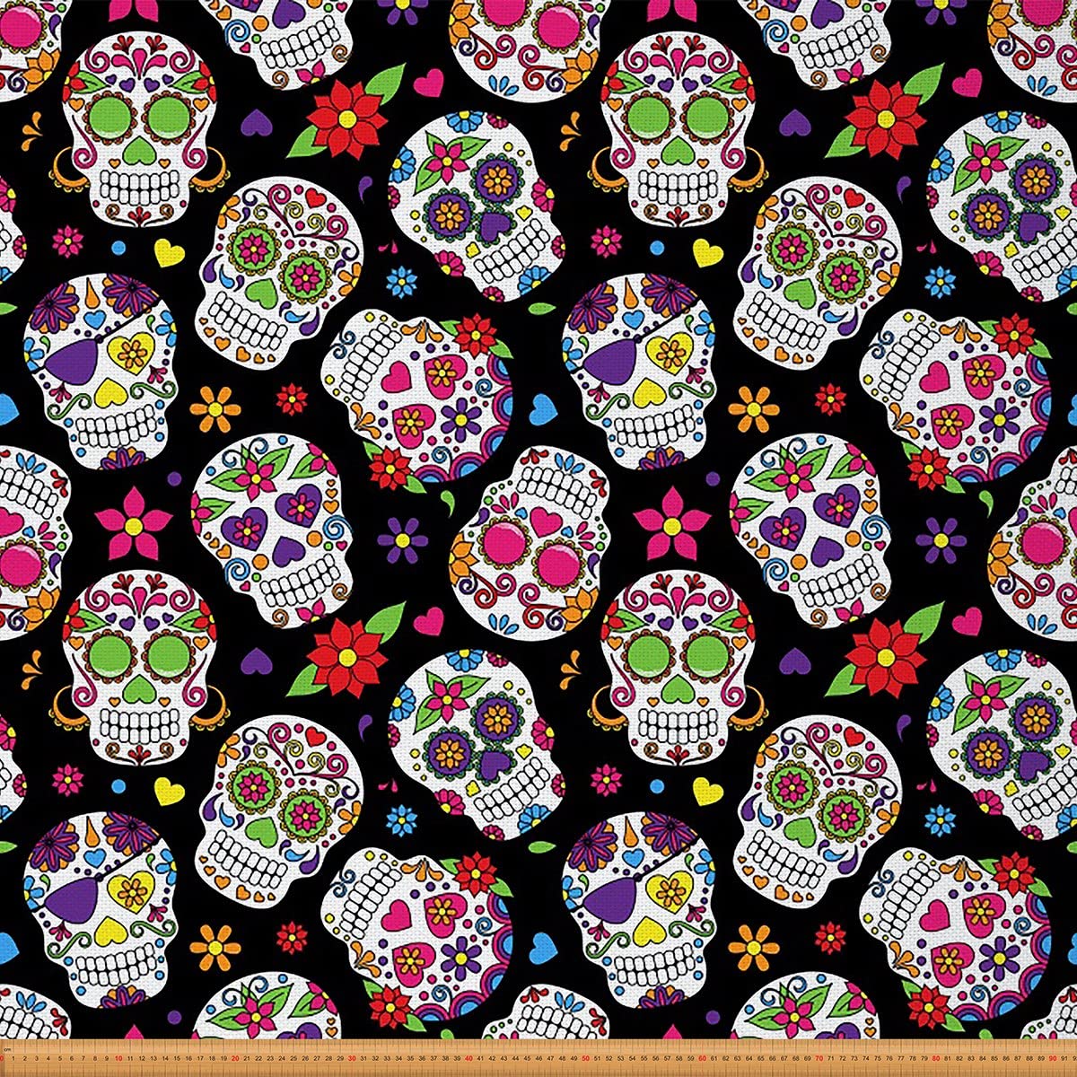 Sugar Skull Outdoor Fabric by The Yard,Colorful Skeleton Floral Fabric for Chairs,Mexican Style Sugar Skulls Flowers Fabric for Home DIY Projects,10 Yards,(L920*W150cm) Black Fuchsia