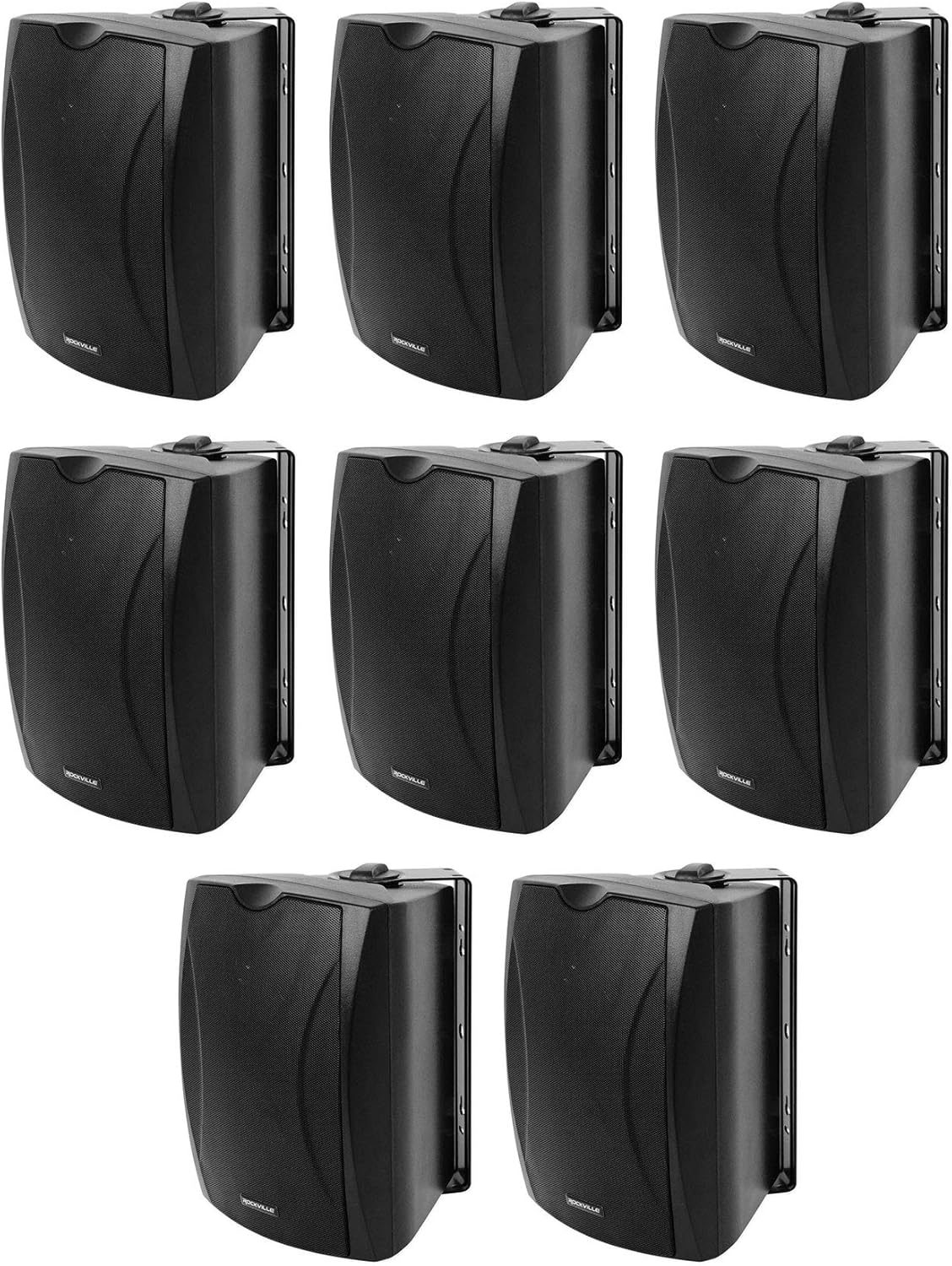 Rockville WET-5B 70V 5.25 in IPX55 Commercial Wall Speaker, Indoor/Outdoor use, Black Finish, for Restaurants, Bars and Patios, 8-Piece