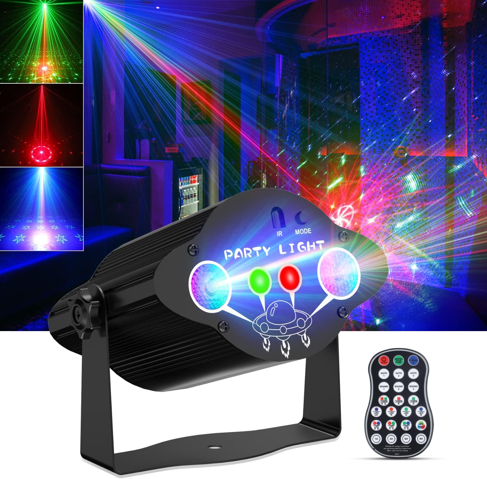 DJ Disco Stage Party Lights, U`King 3-in-1 RGB+UV+RG LED Lights Sound Activated with Remote Control, for Christmas Halloween Decoration Karaoke Pub KTV Bar Dance Birthday Wedding