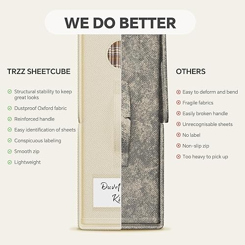 Miniatura 10 de TRZZ Organizadores y almacenamiento de sábanas, paquete de 4, tamaño QueenKing (gris), organizador de sábanas, contenedores de almacenamiento de