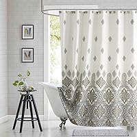 Vista 19 de Cortina de ducha larga de tela, cortinas de ducha de damasco bohemio con estampado de paisley en vino burdeos y oro amarillo, cortinas impermeables