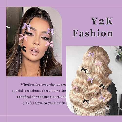 Vista 97 de 30 piezas de pinzas para el cabello con lazo de raso rosa, accesorios para el cabello con lazo de raso mini, lindos lazos para el cabello, barretas