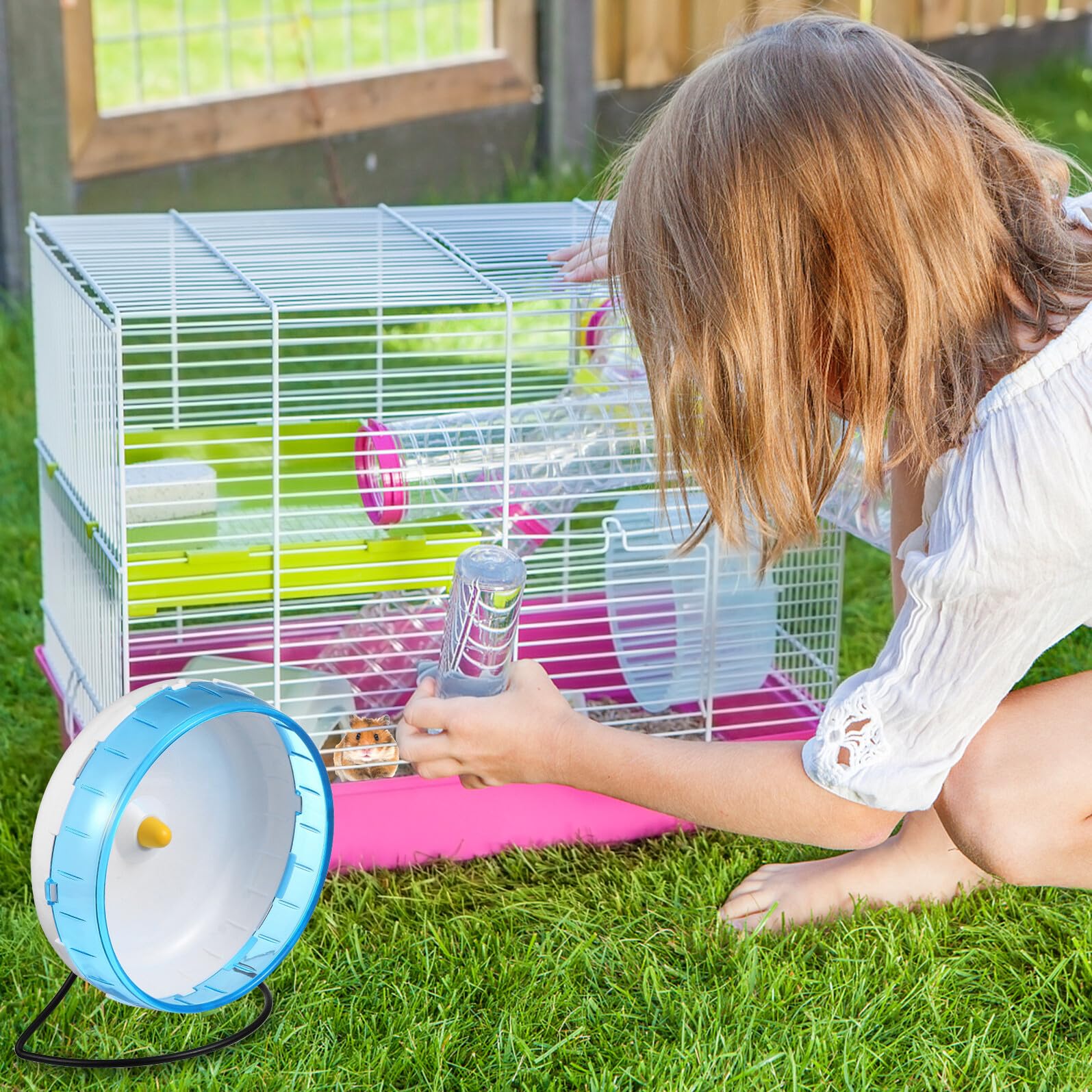FRCOLOR Rueda Hamster Silenciosa con Soporte Azul Øcm de Ejercicio para Pequeños Roedores como Gerbos Ratones y Conejillos de Indias