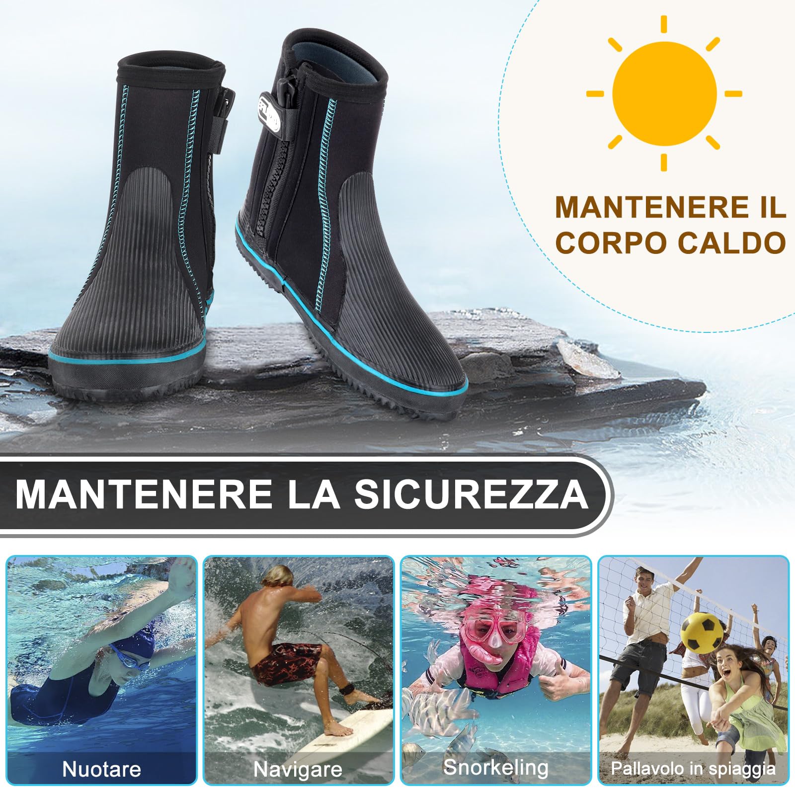 Gimilife Calzari Sub, Calzari da Subacquea 5mm, Calzari Sub Unisex, Calzari Surf con Suola Antiscivolo, per Beach Volley,Snorkeling, Immersioni subacquee, Surf