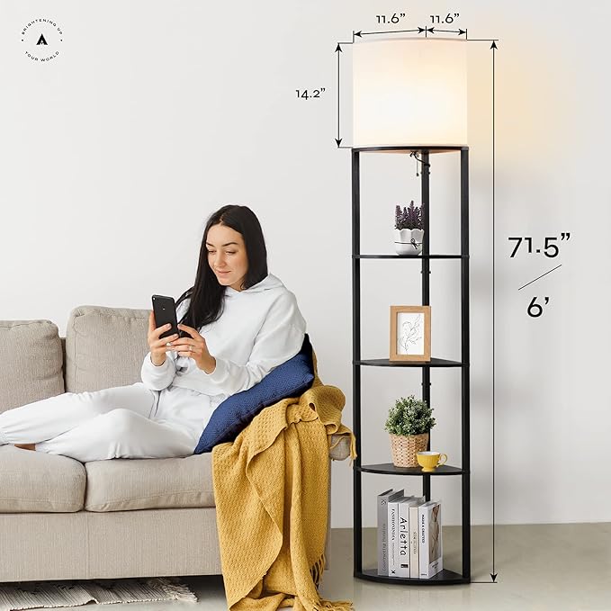 ATAMIN ATAMIN Alvis Edge 72" Floor Lampen voor Living Room Decor, Tall Lamp for Bedroom, Moderne Corner Shelf Lamp, Sturdy Floor Lamp with Shelves, Standing Lamp with Book Shelves, LED Lamp Shelf (Black) photo 2