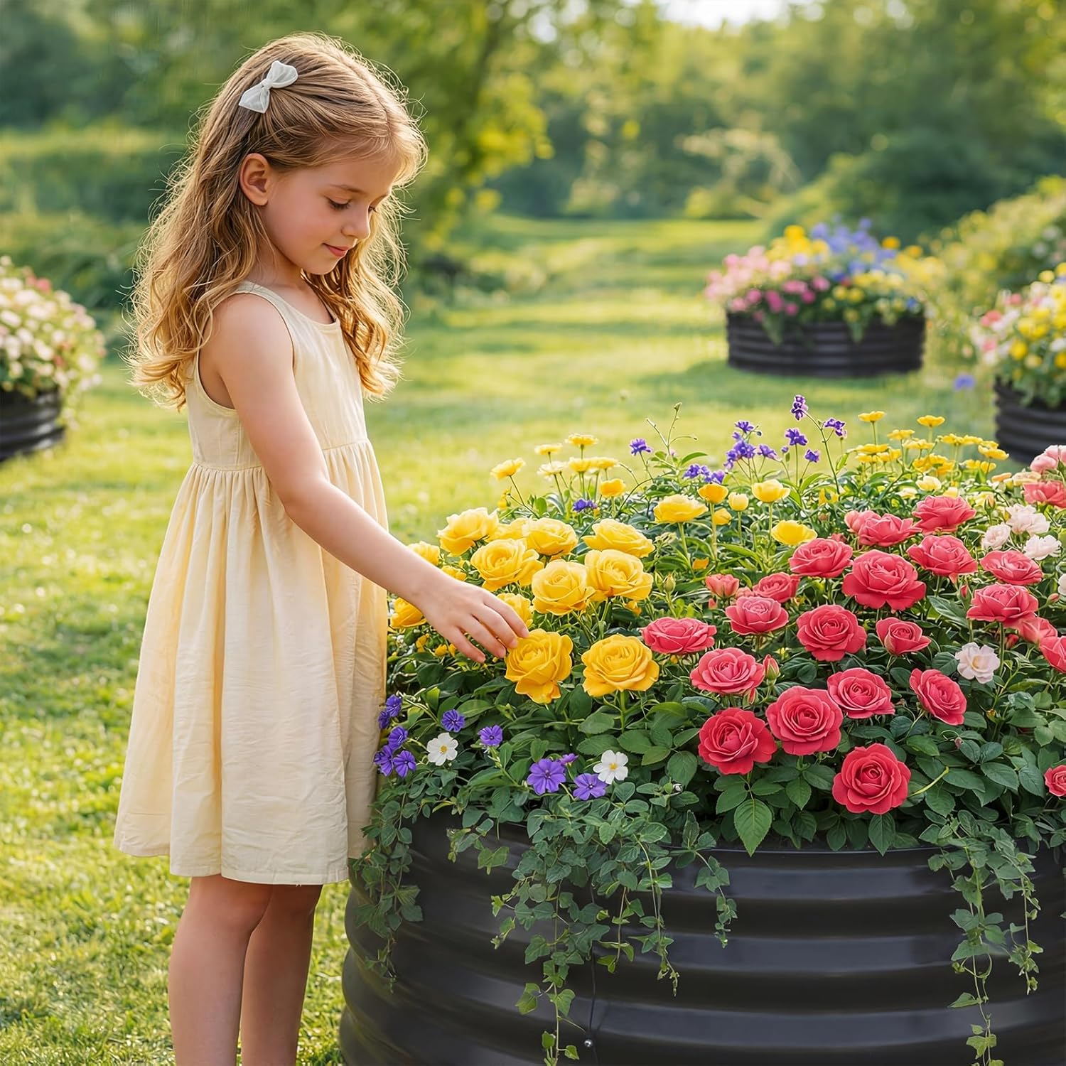 Land Guard Galvanized Raised Garden Bed Kit, Planter Boxes Outdoor, Round Large Metal Garden Beds for Vegetables(Gray)……