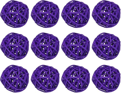 MECCANIXITY 12 bolas decorativas de mimbre de ratán de 1.2 pulgadas para rellenos de jarrones, bodas, jardines, fiestas de pasillo, color morado