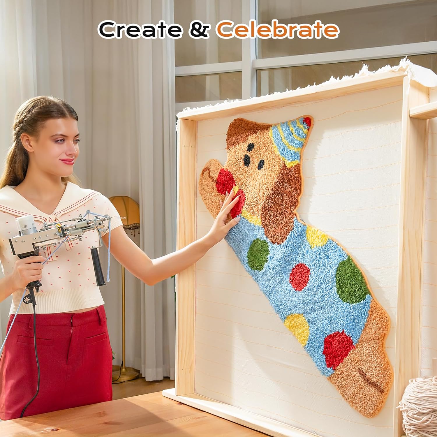 BESGEER Rug Tufting Gun with Carpet Trimmer Kit - Tuft Gun with Tufting-Shears, 2 in 1 Cut Loop Pile Carpet Gun& Carving Clippers, Rug Maker Machine Starter Kit& Trimmer& Cloth& Yarn（Olive Black）