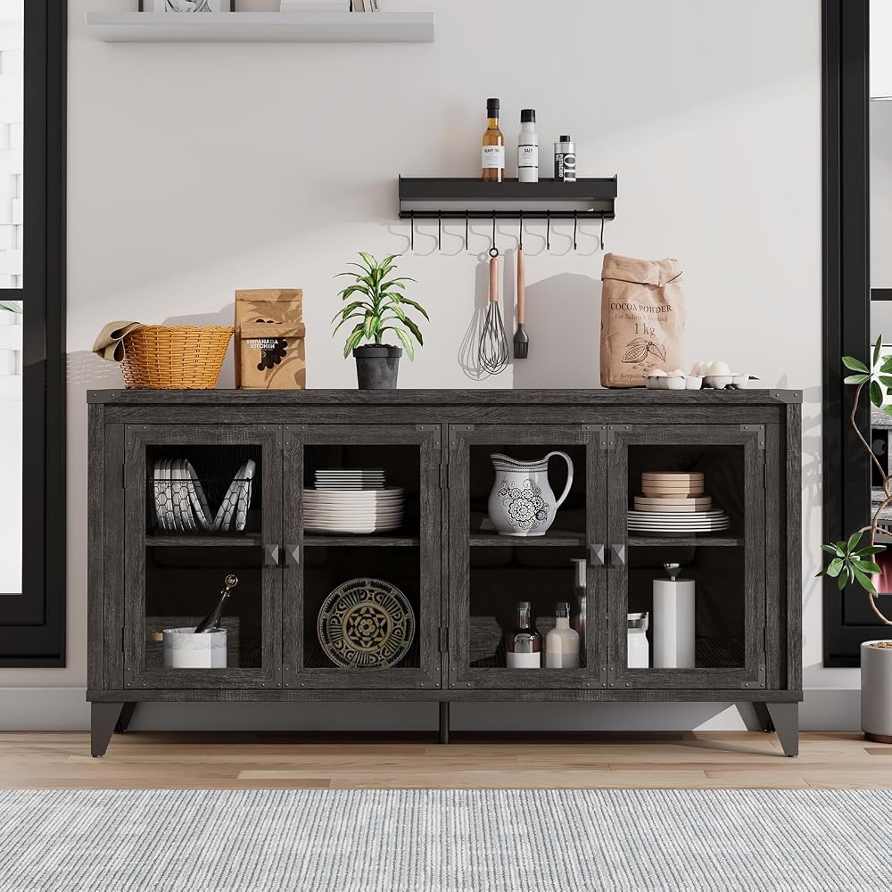 $38/mo - Finance LUXOAK Farmhouse Sideboard Buffet Cabinet with Glass ...