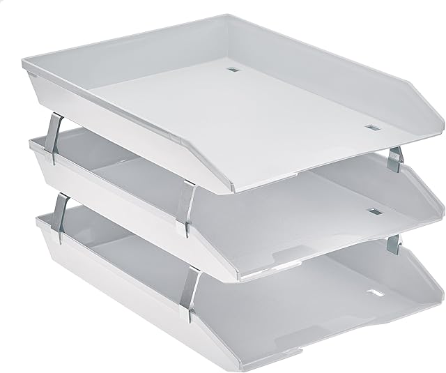 Acrimet Facility 3 Tier Letter Tray A4 Front Load Plastic Desktop File Organizer (White Color)
