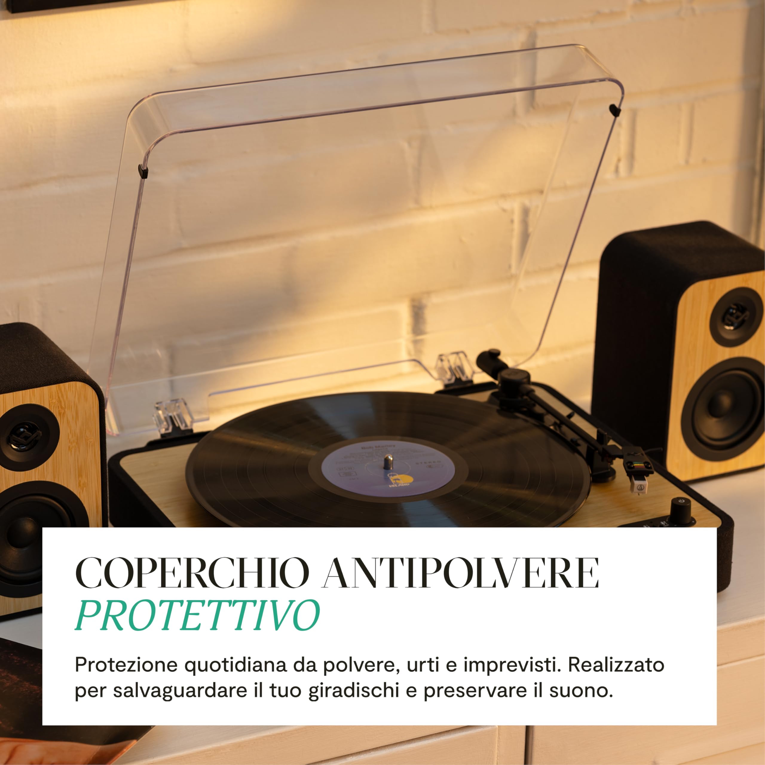 House of Marley Revolution Giradischi Bluetooth con Casse – Giradischi Vinili Sostenibile con Altoparlanti Cablati, Facile da Configurare, Design Moderno con Coperchio