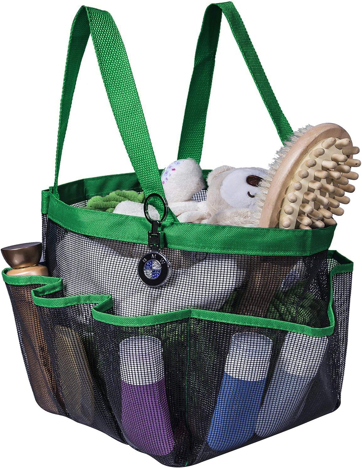 Attmu Portable Shower Caddy with 8 Mesh Storage Pockets, Quick Dry Shower Tote Bag Oxford Hanging Toiletry and Bath Organizer for Shampoo, Conditioner, Soap and Other Bathroom Accessories, Green