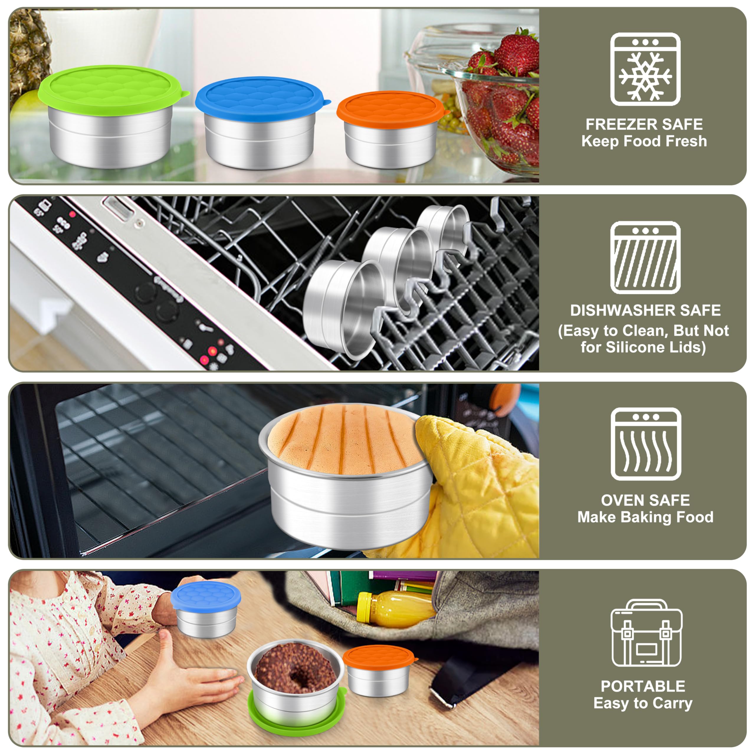 HaWare Edelstahl-Frischhaltedosen mit Silikondeckel, auslaufsicherer Metall-Snackbehälter, runde Lunchbox für Kinder und Erwachsene, stapelbare und wiederverwendbare Mahlzeiten-Vorbereitungsbehälter