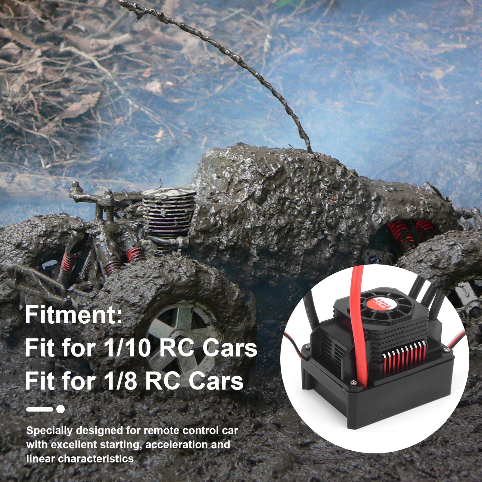 Hochleistungs-120-A-Regler, Wasserdichter Elektrischer Geschwindigkeitsregler mit XT60-Anschluss, Ideal für 1/10 1/8 RC-Cars, Lange Haltbarkeit und Schutz