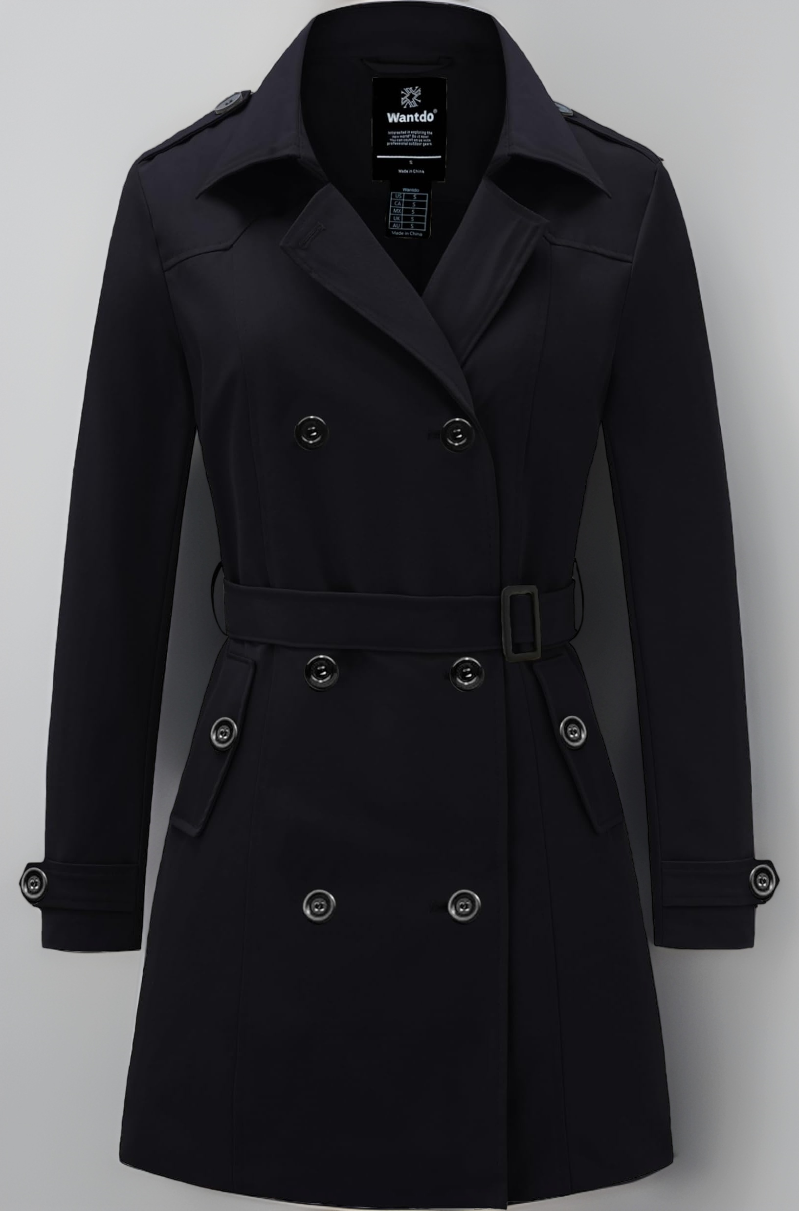 Wantdo Women's Double-Breasted Trench Coat with Belt