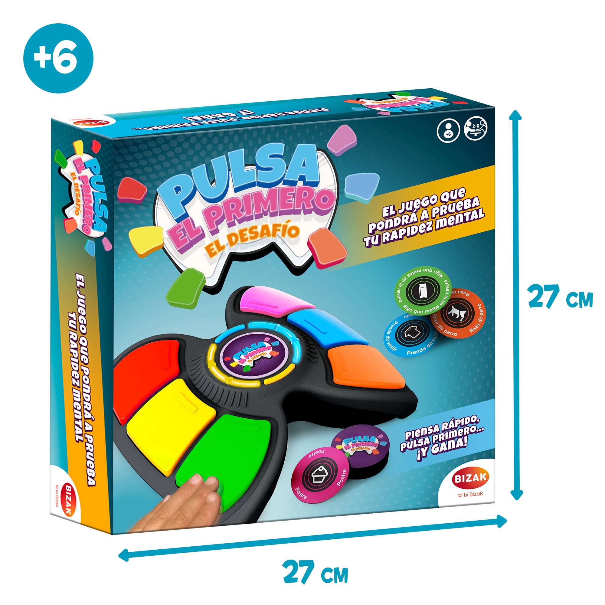 Bizak Pulsa el Primero El Desafio, clásico Juego renovado, Escucha la Letra y pulsa el Primero, 50 temáticas Divertidas, + 6 años, (61832125)