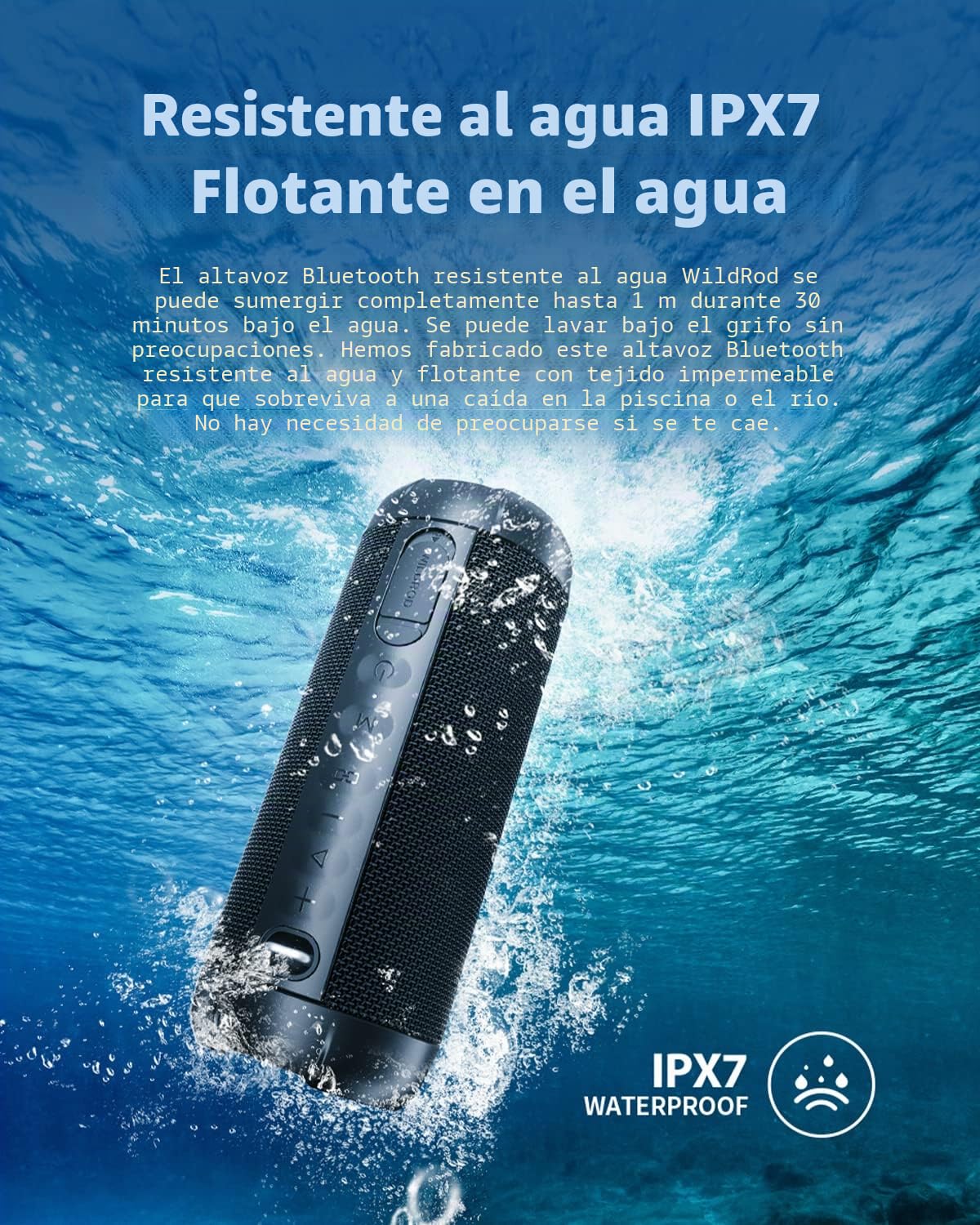 MIFA WildRod Altavoz Bluetooth 5.3, IP67 Impermeable y A Prueba de Polvo, Potencia de reproducción 30W, Batería de 12 Horas, Carga USB-C y Soporte Micro-SD, RGB LED Luz, Negro