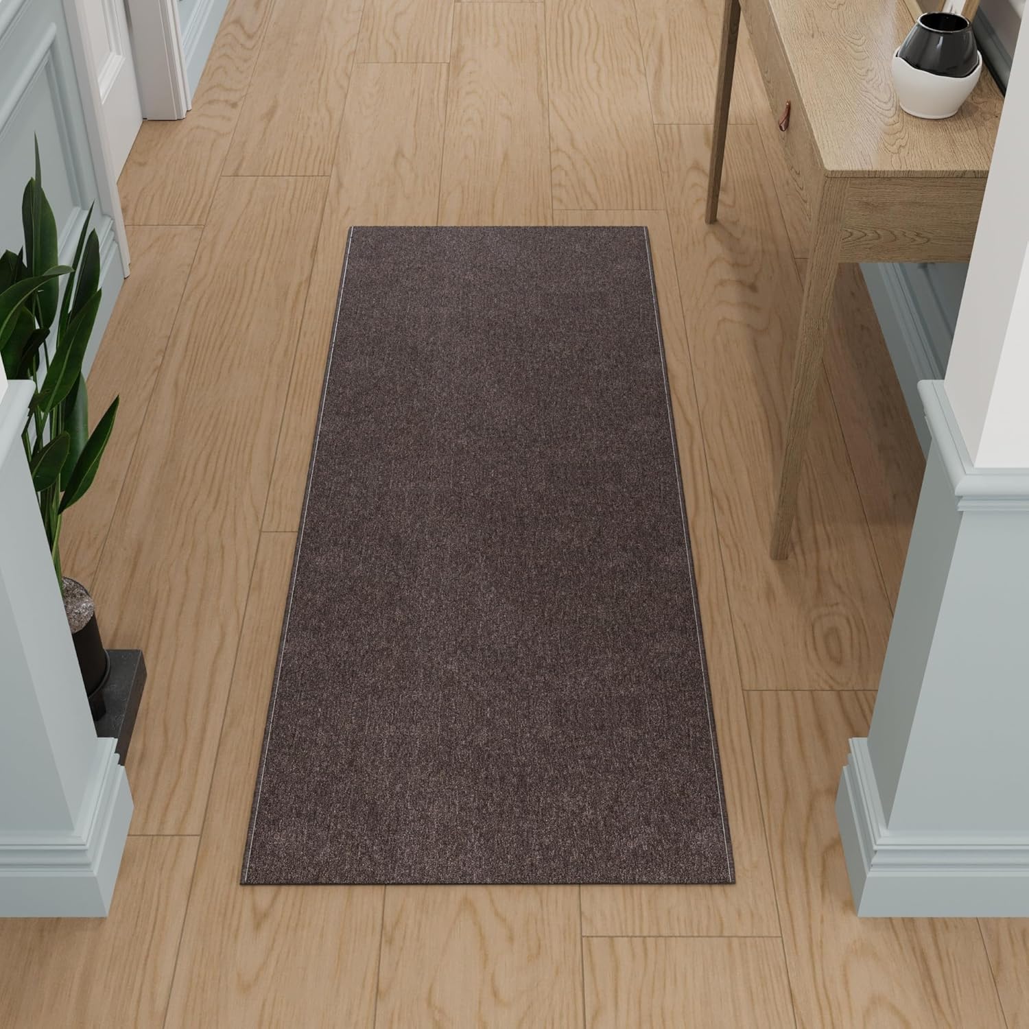 Ottomanson 2'7" x 10' Ultra-Thin Hallway Runner Rug - Durable Non-Slip Carpet for High-Traffic Areas - Fits Under Doors for Seamless Entry - Ideal for Kitchen, Entryway, Bedroom & Living Room, Brown