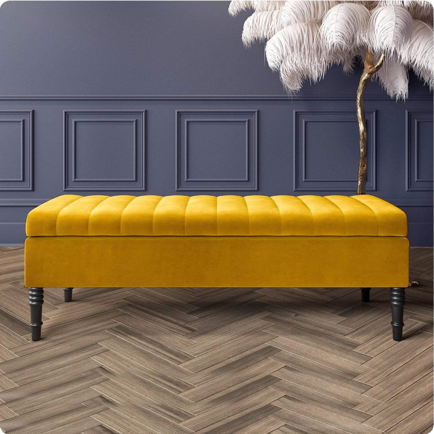 Safar Velvet Ottoman Storage Bench with Legs, Upholstered End of Bed Storage Bench, Large Ottoman Storage Box with Hinged Lid, Entryway Shoe Bench, Padded Storage Ottoman Seat for Living Room — image 1