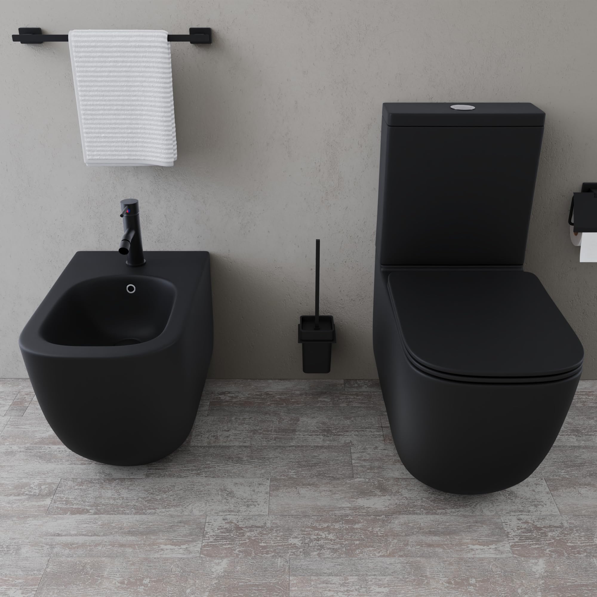 Paire de sanitaires Filomuro cuvette monobloc Tornado et bidet noir mat | Riga