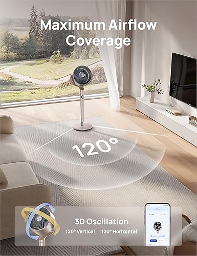 Miniatura 7 de Dreo Ventiladores inteligentes para dormitorio, ventilador oscilante omnidireccional de 120 + 120, ventilador de pedestal silencioso de 90 pies con