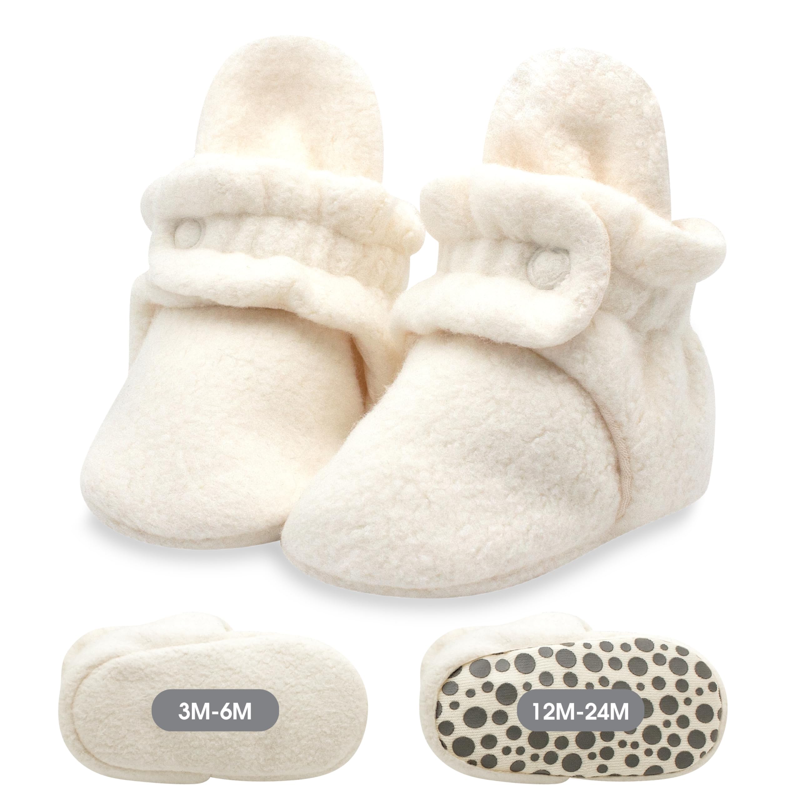Unisex Fleece Baby Booties, Two Snap Closure, Newborn to 24 Months