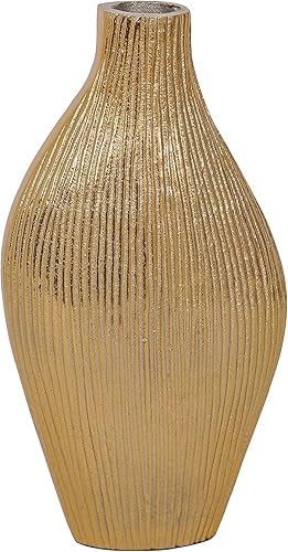 Florero de metal dorado – Florero decorativo de 9 pulgadas de alto para mesa y encimera, centro de mesa moderno para el hogar y la oficina, elegante