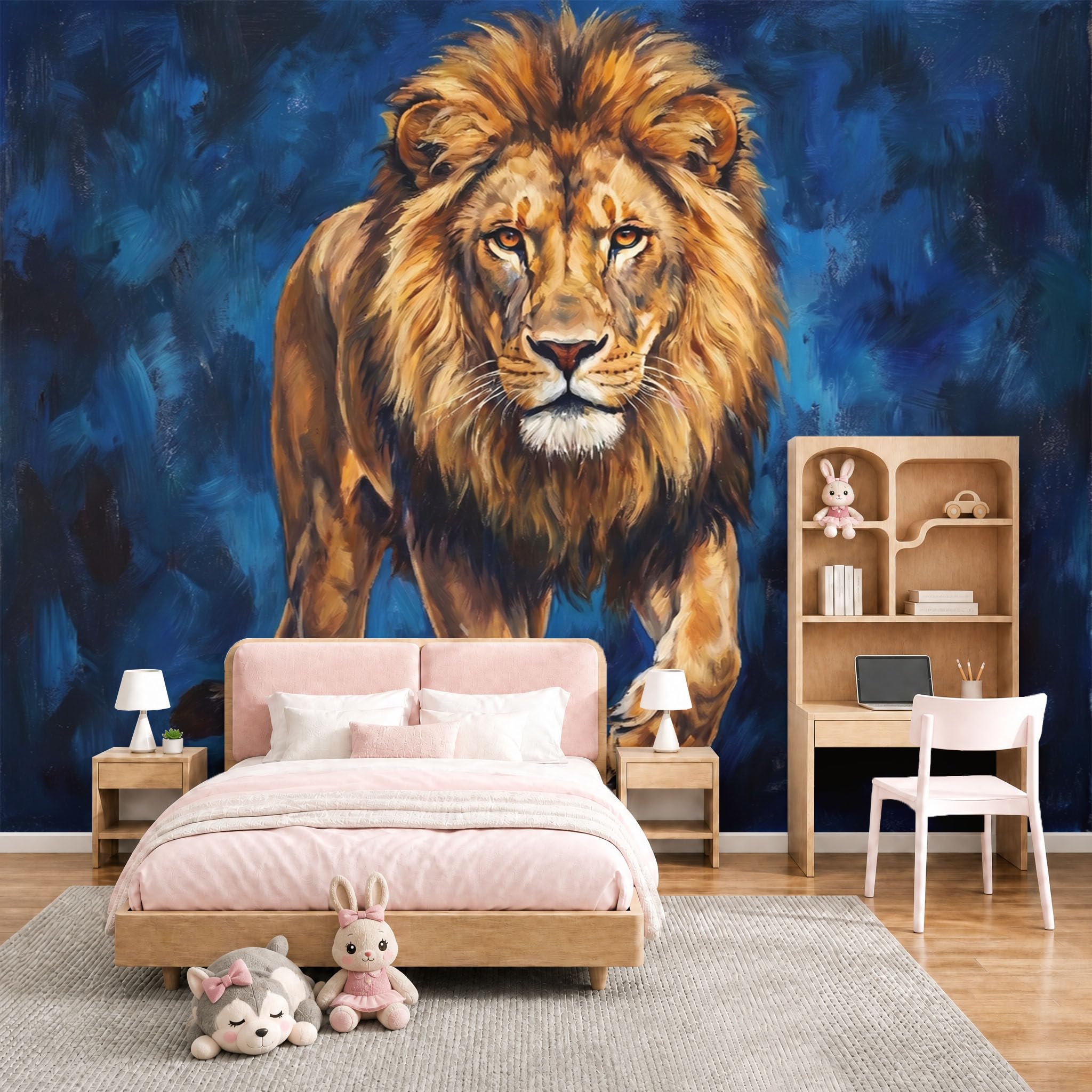 Papier Peint Tissu en Soie Bleu Marine Lion Réaliste 250x175