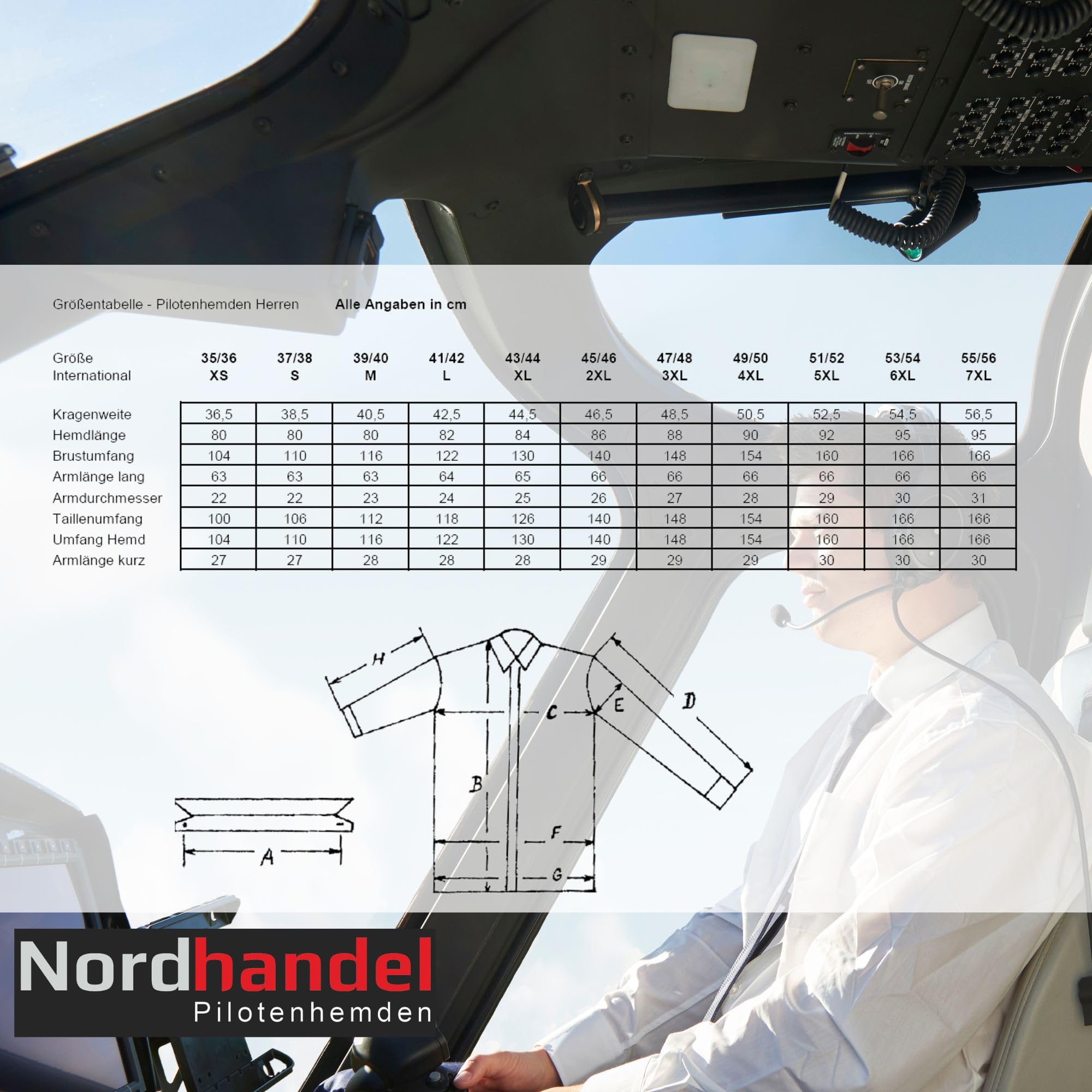Nordhandel Hellblaue Pilotenhemden, Kurzarm, mit abnehmbaren Schulterklappen