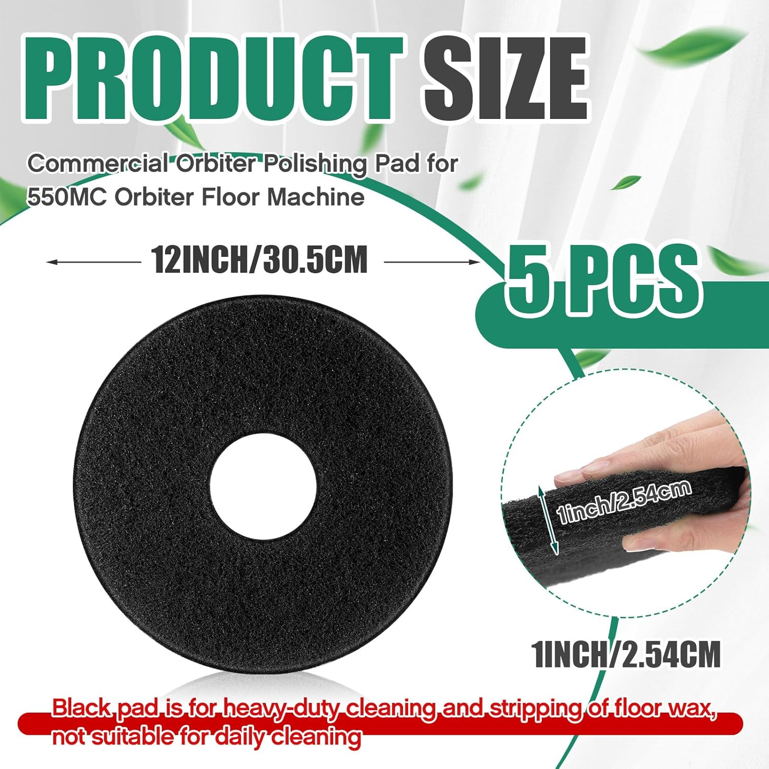 5 Pcs 12" Cleaning Orbiter Pads Commercial Floor Buffer Pads Hardwood Floor Maintenance Scrubber Polisher Cleaning and Stripping for Orbiter Machine (Black) Black 5