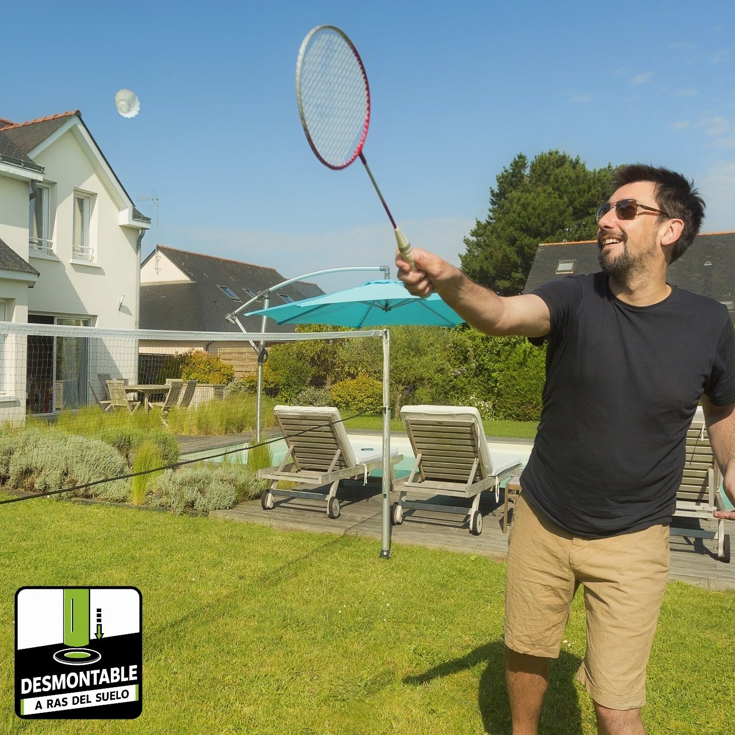 GARD & ROCK - Kit Postes POLIDEPORTIVOS telescópicos en Aluminio - Quick Fixation System - Bádminton, Tenis, Voleibol,... - para enganchar en Las Bases de Anclaje