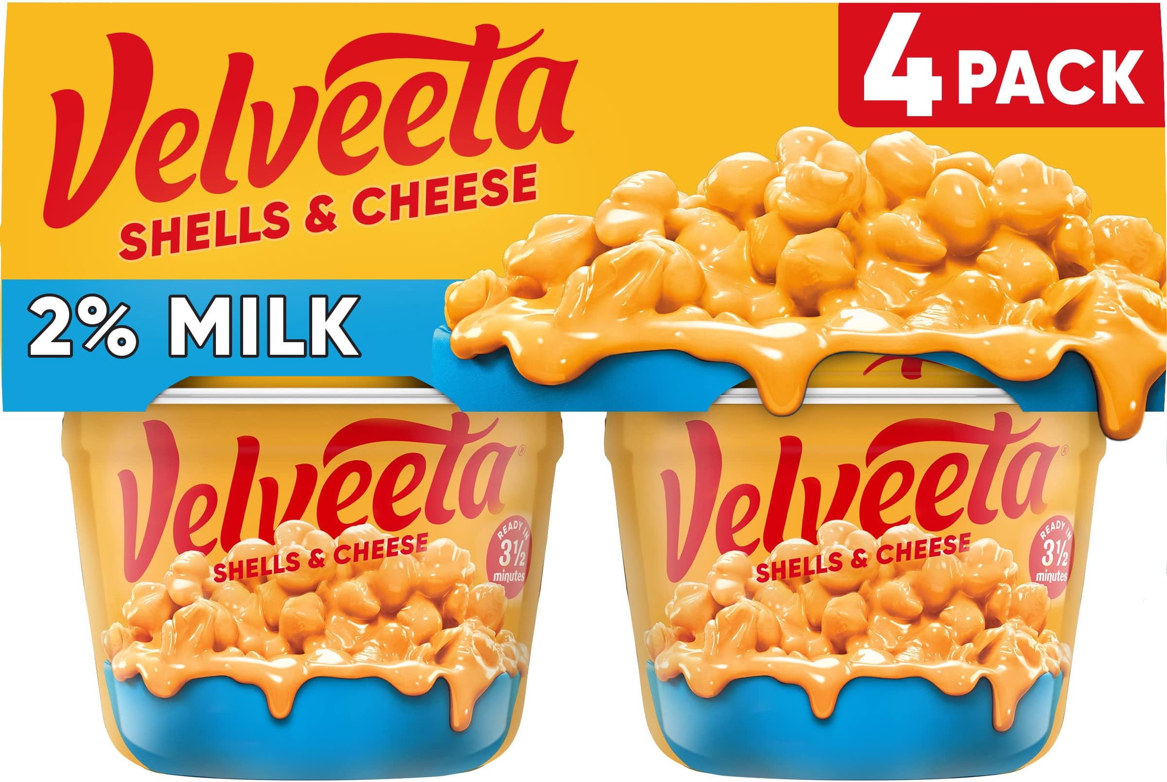 Shells & Cheese Microwaveable Shell Pasta with 2% Milk Cheese, 4 ct Pack, 2.19 oz Cups
