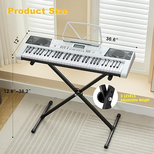 Miniatura 14 de MUSTAR MEK-300 - Teclado eléctrico de 61 teclas, teclado eléctrico con soporte, teclado de tamaño completo, piano de 61 teclas para principiantes