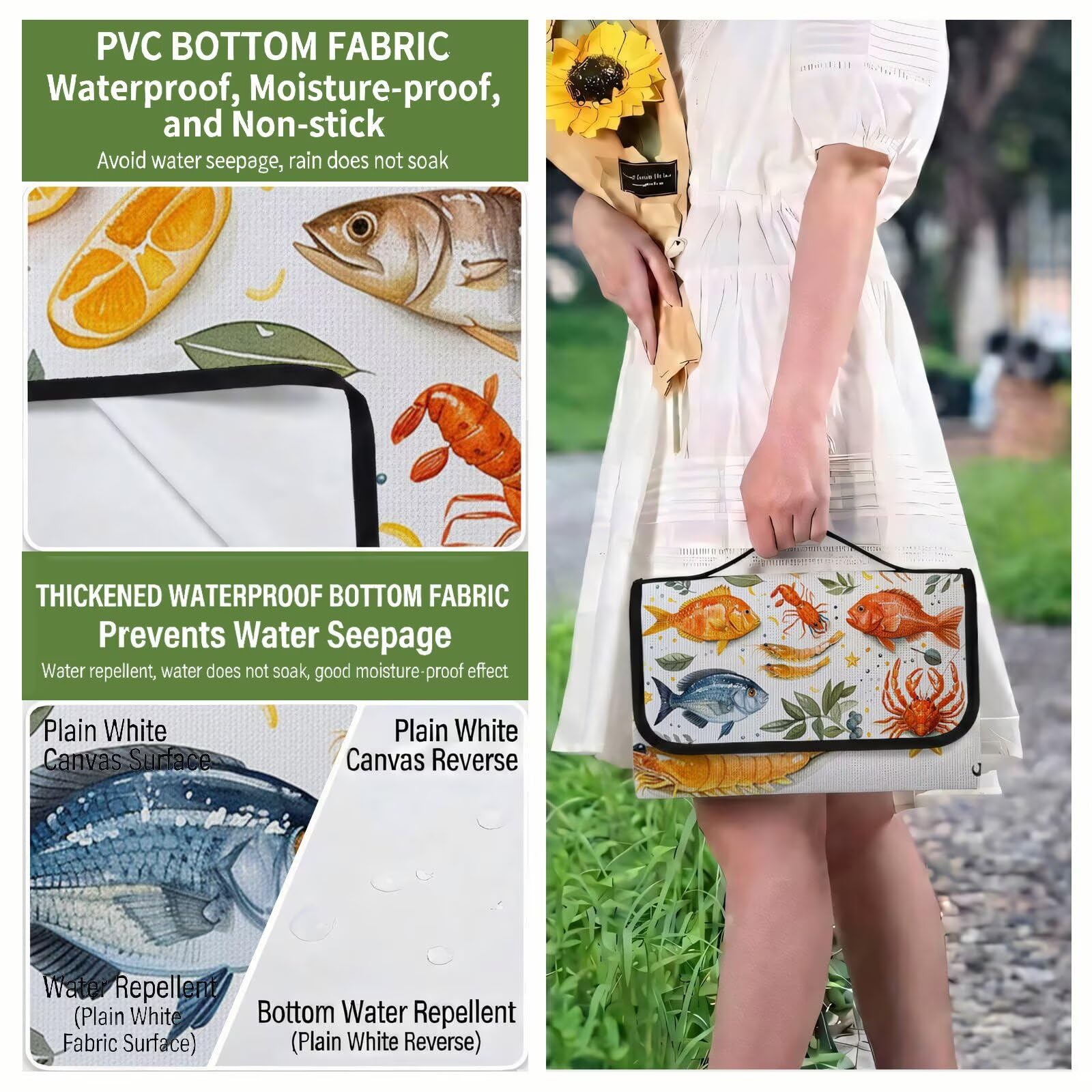 Grande Coperta de Picnic 200x300 cm, Pesce Manta Picnic Impermeable Anti-Sabbia Manta de Playa Pieghevole, Outdoor Picnic Blanket per Spiaggia, Camping, Giardino, Trekking - gamberetti FZ-97
