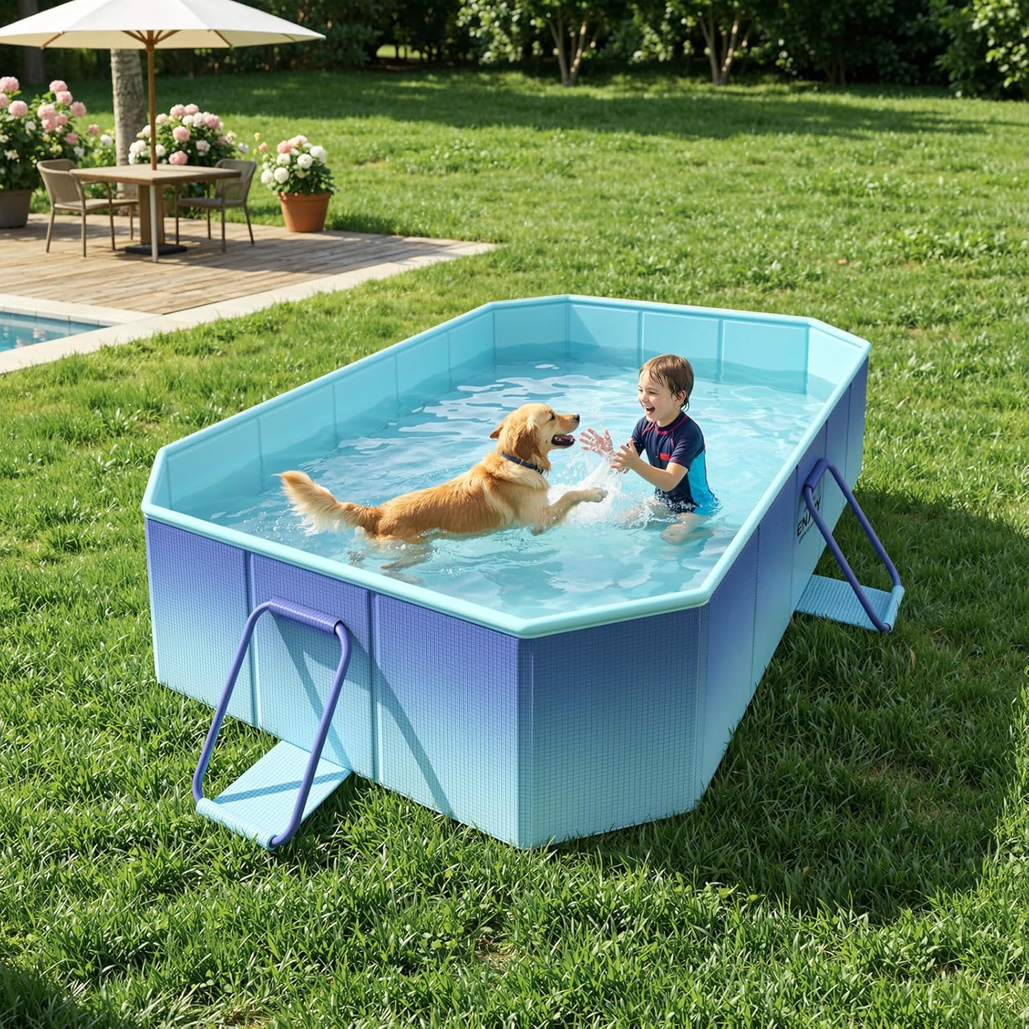 heysplash foldable pool, non-inflatable swimming pool with rigid puncture-proof hard composite board, kiddie pool outdoor pool, adults & kids pool for backyard garden dog pool 59"×45"×17", ice blue s-59×45in-blue